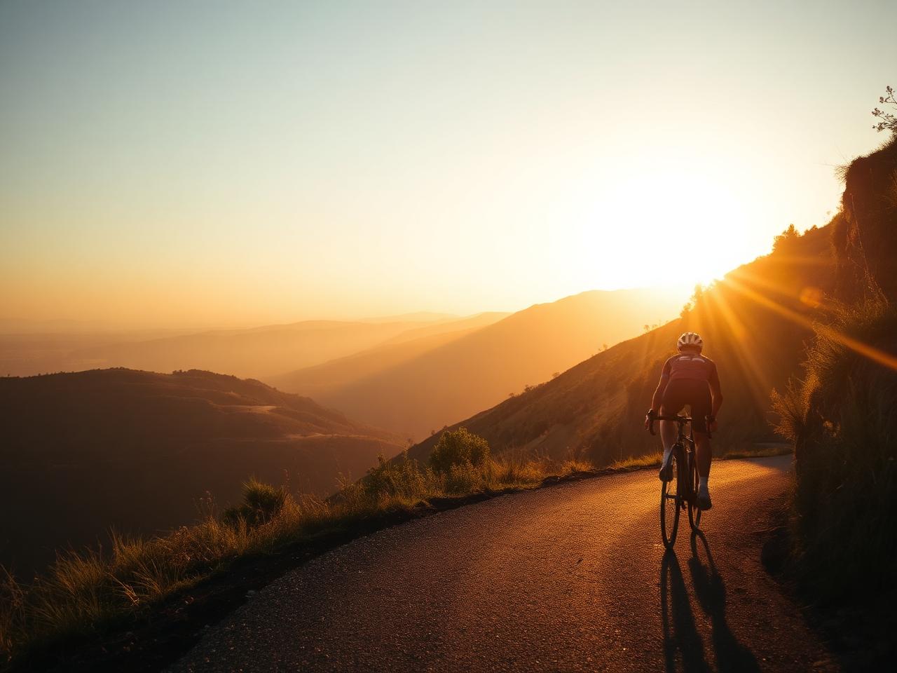 Road cyclist on an alpine foothill road
